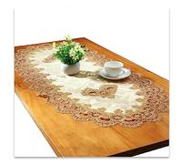 Fhberni Dentelle Chemin de Table Ovale Nappe Brodée Dentelle Napperons Couverture Ovale Serviette pour Salon Armoire Table Basse, 60x120cm, Or