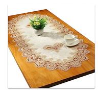 Fhberni Dentelle Chemin de Table Ovale Nappe Brodée Dentelle Napperons Couverture Ovale Serviette pour Salon Armoire Table Basse, 70x130cm, Or