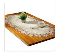 Fhberni Dentelle Chemin de Table Ovale Nappe Brodée Dentelle Napperons Couverture Ovale Serviette pour Salon Armoire Table Basse, 60x120cm, Blanc