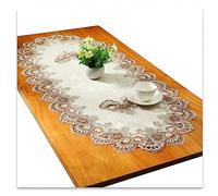 Fhberni Dentelle Chemin de Table Ovale Nappe Brodée Dentelle Napperons Couverture Ovale Serviette pour Salon Armoire Table Basse, 50x110cm, Gris