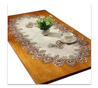 Fhberni Dentelle Chemin de Table Ovale Nappe Brodée Dentelle Napperons Couverture Ovale Serviette pour Salon Armoire Table Basse, 60x120cm, Gris