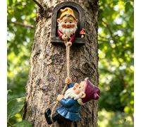 Fhlprte Gnomes de Jardin Grimpeurs d'arbre,Statuette de Nain de Jardin en résine,Figurines naines à Suspendre,pour Jardin,Décoration extérieure pour terrasse,Cour,pelouse,Porche