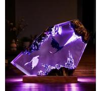 Fhlprte Veilleuse 3D océan en résine époxy,Lampe de nuit LED multicolore,Modèle de dragon noir et blanc,avec Bois Base,avec câble USB et télécommande 16 couleurs
