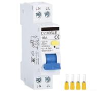 FI pour LS Disjoncteur à 2 broches 16 A avec protection RCBO de type A, interrupteur de sécurité sur rail DIN 230 V, design compact de 18 mm, boîtier en PVC pour boîtes de distribution résidentielles