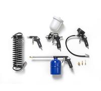 FIAC Kit d'Accessoires Compresseur 8 Pièces, avec un Gonfleur avec Manomètre, une Soufflette, un Aérographe, un Pistolet de Lavage, un Tuyau Spiralé de 5m, 3 Embouts de Gonflage, Max. 8 Bar, Noir