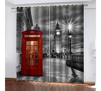 FIBITA Lot de 2 Rideau Royaume-Uni. Rideaux Occultants 110x215 cm Londres Imprimé 3D Draperies Ntérieurs Rideaux de Fenetre Isolant Thermique Décoration Rideaux pour Chambre Salon