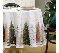 FIBORIA Nappe de Noël Ronde 160 cm de diamètre Anti Tache Nappes à sapins colorés et Flocons de Neige,Résistant à l'eau & Lavable décor de Table pour l'hiver Nouvel an,fêtes,Table Basse,Buffet