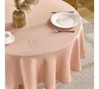FIBORIA Nappe Rose Ronde 160 cm de Diamètre Anti Tache Nappes Aspect Lin, Déperlante & Lavable décor de Moderne Table pour Printemps,Pâques,Extérieurs,Jardin,Fêtes,Table Basse,Buffet