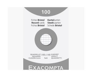 Fiche bristol 105 x 148mm quadrillée 5 x 5 blanche non perforée Exacompta - Boîte de 100