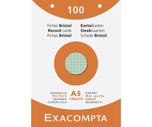 Fiche bristol 148 x 210 mm quadrillée 5 x 5 coloris assortis perforée Exacompta - Boîte de 100
