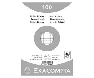 Fiche bristol 210 x 148 mm quadrillée 5 x 5 blanche Exacompta - Boîte de 100