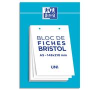 Fiche bristol perforées 14,8 x 21 cm uni blanc Oxford - Bloc de 30