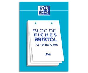 Fiche bristol perforées 14,8 x 21 cm uni blanc Oxford - Bloc de 30