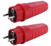 Fiche d'alimentation caoutchouc 230V 16A IP44 Schuko, Rouge | Étanche, Incassable, Décharge de traction, Douille anti-torsion, Pour l'extérieur