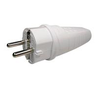 Fiche électrique en caoutchouc 230V 16A IP44 Schuko Blanc | Étanche, Incassable, Avec décharge de traction, Douille anti-torsion
