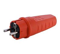 Fiche électrique en caoutchouc 230V 16A IP44 Schuko Orange | Étanche, Incassable, Avec décharge de traction, Douille anti-torsion