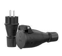 Fiche et raccord de protection en caoutchouc - Fiche Schuko / prise IP54 - Rallonge - Caoutchouc et plastique - Extérieur / extérieur - Fermeture hermétique - Utilisation à une main (1 pièce, IP54)