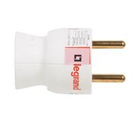Fiche électrique mâle 2 phases - LEGRAND - Sortie basse - Plastique - 16 A - Blanc