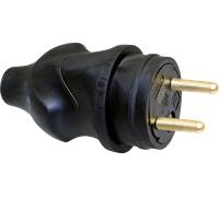 Fiche mâle étanche caoutchouc 2P+T 16 A Sortie droite noire - EUROHM - 61055