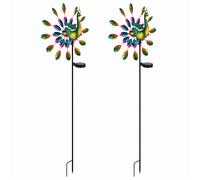 Fiche solaire de jardin Lampe solaire pour l'extérieur Décoration de jardin Design paon, métal plastique, LED 3000K, LxlxH 38x25x120 cm, set de 2