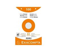 Fiches Bristol - A5 - 14,8x21cm - Petits Carreaux - Perforées - 4 Couleurs - Lot De 100 - Papier Épais - Exacompta