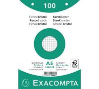 Fiches Bristol - A5 - 14,8x21cm - Petits Carreaux - Perforées - Lot De 100 - Papier Épais - Exacompta