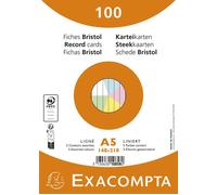 Paquet de 100 fiches sous film - Bristol ligné non perforé 148x210mm - Couleurs assorties