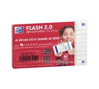 Fiches Bristol flash 2.0 Oxford 75x125mm 32 fiches s/film ligné 7mm cadre blanc