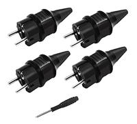 Fiches de Rechange Prises [4 Pack] Électriques Male Schuko Standard, 4 X Fiches Electrique de Contact de Mise à la Terre en Caoutchouc (250V/16A)+1 X Tournevis, IP44 Étanche Prises D'alimentation,Noir