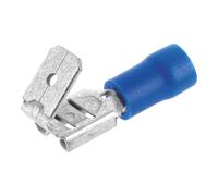 Fiches plates enfichables (F) bleues isolées 6,3mm Klauke avec dérivation, lot de 100