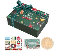 FICOFISE Boîte cadeau de Noël avec couvercle, luxueuse, pour Noël, 290 x 220 x 105 mm, robuste, pliable, avec 18 films adhésifs de aléatoires, carte et raphia (vert)