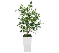 Ficus artificiel - Arbre décoratif de 120 cm - Feuilles en soie réalistes - Résistant aux UV - Tige en bois - Facile d'entretien, idéal pour l'intérieur - Grand pot blanc