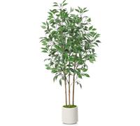 Ficus artificiel blanc de 150 cm pour la décoration intérieure, avec pot en céramique