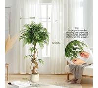 Ficus artificiel - fougère de bouleau - 120 cm - matière soyeuse - vert - pot suspendu