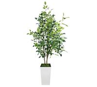 Ficus artificiel - Plante décorative de 180 cm - Feuilles en soie réalistes - Résistant aux UV - Tige en bois - Facile d'entretien, idéal pour l'intérieur - Grand pot blanc