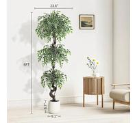 Ficus artificiel - Plante d'intérieur - 180 cm - Feuilles à bords blancs - Mousse et galets - Tissu synthétique - Décoration pour la maison et le bureau