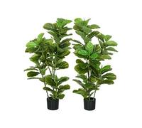 HomCom Plantes artificielles Ficus Lutea – Lot de 2, 110 cm, pot en ciment, 90 feuilles réalistes