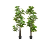 Ficus Lutea artificiels 1,80H m - lot de 2 ficus artificiels - 120 feuilles réalistes par pied - pot inclus noir vert