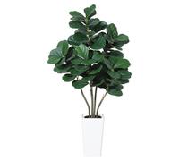 Ficus lyrata artificiel, 150 cm, plante d'intérieur, à plusieurs tiges, pot blanc, tronc en bois imitation nature, pour intérieur et extérieur, couleur verte