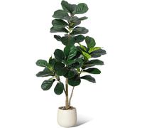 Ficus lyrata artificiel - Plante d'intérieur en forme de figuier lyre - 120 cm - Feuilles en soie - Tige réaliste - Pot en céramique blanche - Décoration d'intérieur