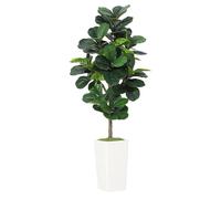 Ficus lyrata artificiel - Plante d'intérieur en pot de 150 cm - Branches pliables, feuilles soyeuses, pot blanc - Vert