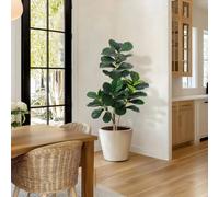 Ficus lyrata artificiel - Plante d'intérieur en pot - Plastique réaliste - Hauteur : 120 cm - Décoration pour la maison ou le bureau - Pot blanc