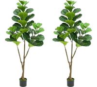 Ficus lyre (Ficus lyrata) - Arbre artificiel en pot, plante d'intérieur - Lot de 2 - PVC - Taille 3XL - Pour la maison/le bureau/l'extérieur - Vert olive