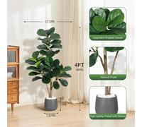 Ficus lyre (Ficus lyrata) - Arbre artificiel - Hauteur 120 cm (4 ft) - Feuilles réalistes - Pot blanc - Pour l'extérieur - À poser au sol