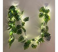 Fielegen Guirlande lumineuse 20 LED Monstera Leaf,1.8 m,Feuilles de palmier tropicales artificielles avec lumières,Décoration d'été pour fête hawaïenne,Jungle Safari Luau,Barbecue,Plage,Anniversaire