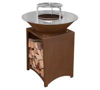 FIESTA Brasero haut acier corten avec plaque et grille amovible inox barbecue plancha extérieur Ø 75 cm