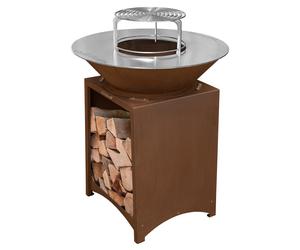 FIESTA Brasero haut acier corten avec plaque et grille amovible inox barbecue plancha extérieur diam. 75 cm
