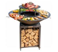 FIESTA Brasero haut avec plaque et grille amovible en acier barbecue plancha extérieur diam. 100 cm