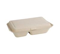 Fiesta Green Boîtes 2 compartiments avec couvercle à charnière compostables en bagasse coloris naturel Fiesta Compostable 253mm (lot de 200), 165(L) x 253(P)mm. Lot de 200, FC541