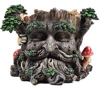 Fiesta Studios Pot de fleurs en forme de visage sculpté dans un tronc d’arbre - Pot de fleurs décoratif de jardin - Sculpture inspirée des Tréants - Hauteur 15 cm